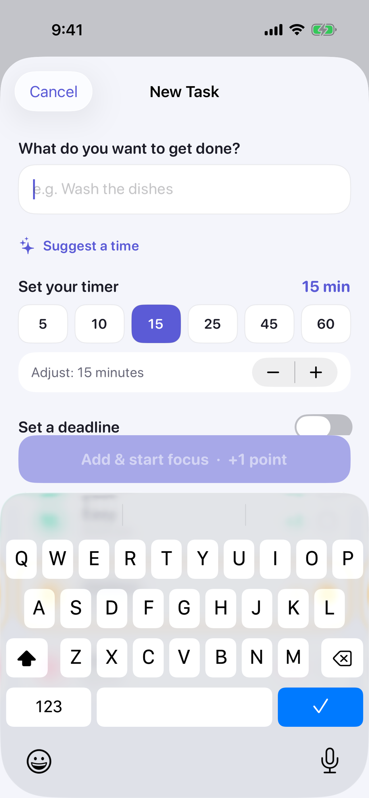 Add a task with AI timing